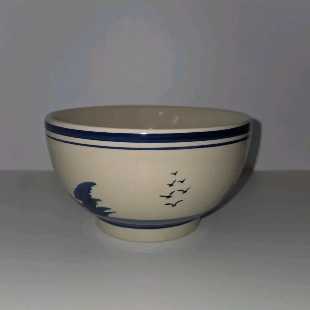 Vintage Delft Style Blue & White Ceramic Bowl - Hand Painted Windmill Pattern